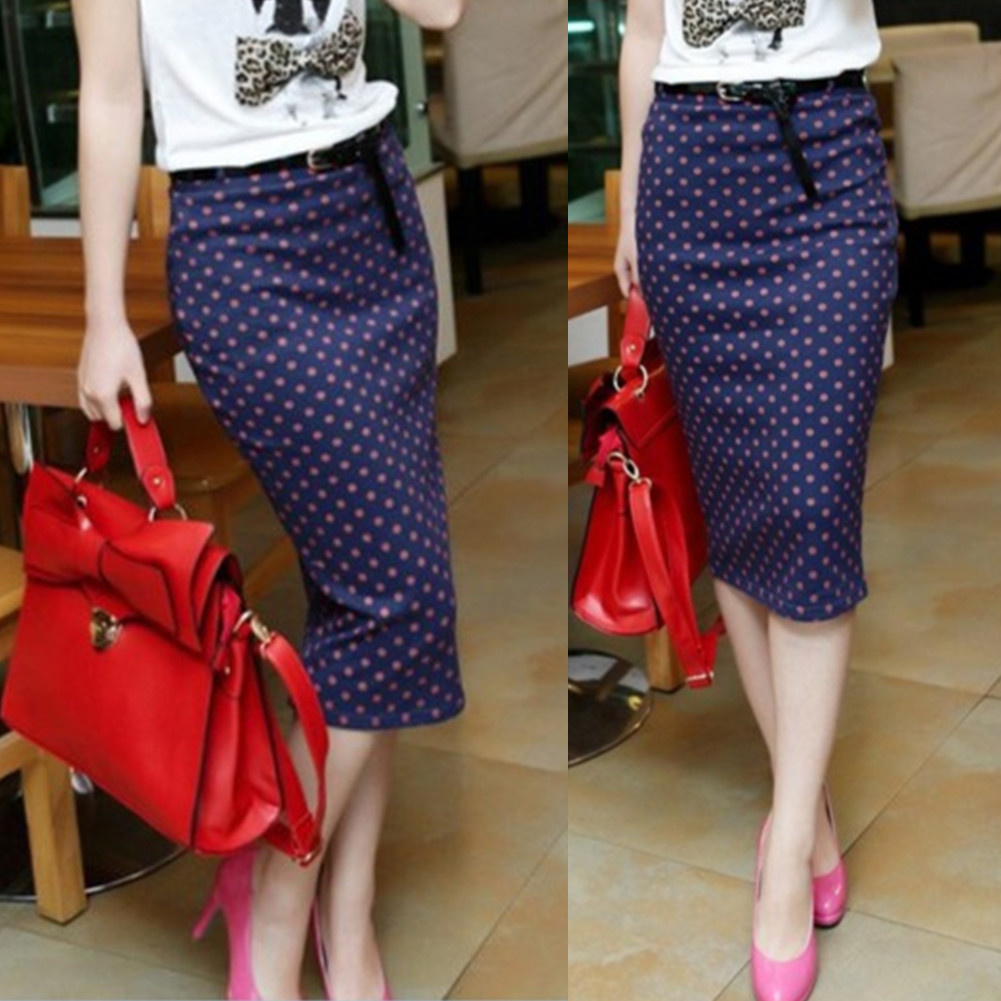 Womens Lady Office High Waisted Belted Pencil Skirt Stretch ...