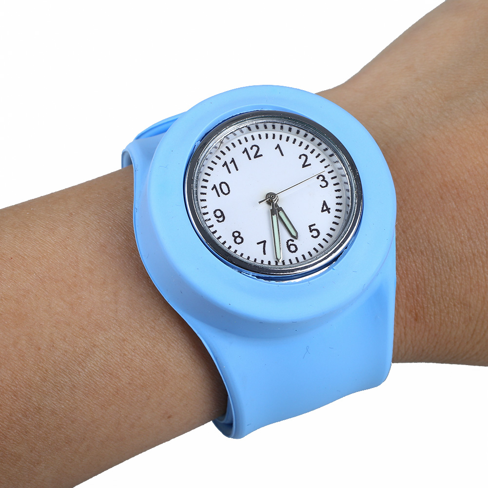 Slap Snap On Silicone Rubber Band Analog Quartz Round Wrist Watch Sport