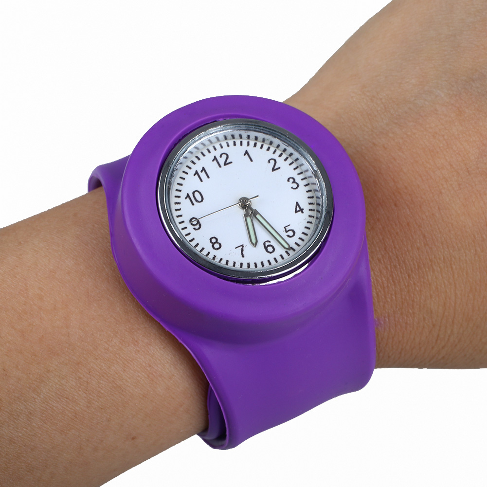 Slap Snap On Silicone Rubber Band Analog Quartz Round Wrist Watch Sport