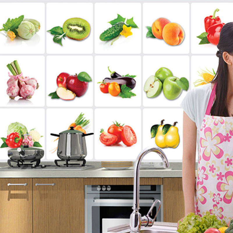 Home Décor Wall Stickers Kitchen Fruits Decal Sticker Proof Grid Wall