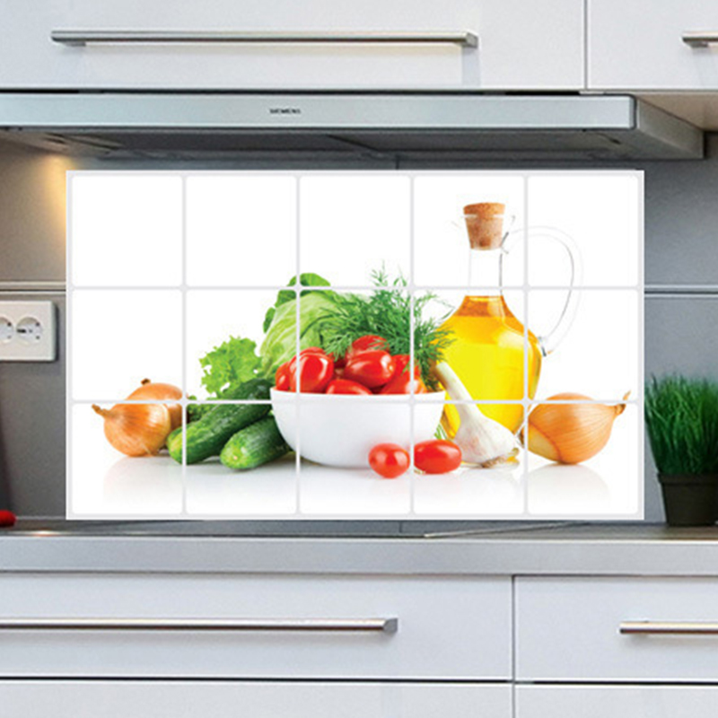 Home Décor Wall Stickers Kitchen Fruits Decal Sticker Proof Grid Wall
