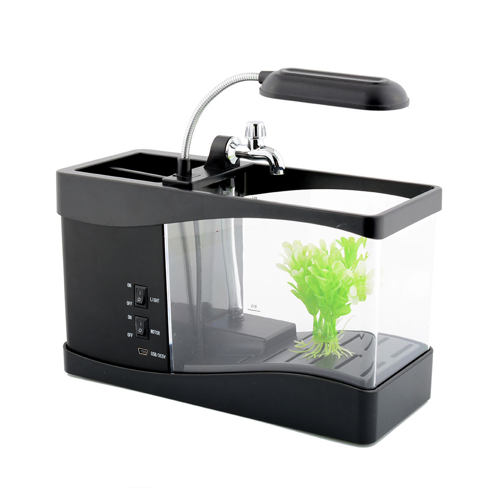 Lovely USB/AA Mini LCD Display Fish Tank Aquarium for Desk office Decor