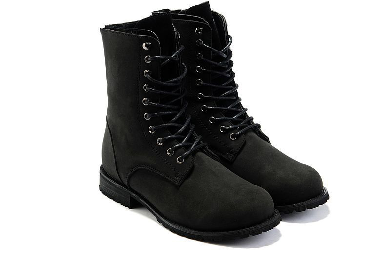 Black Mens Combat Leather Mid Calf Boots Winter Style