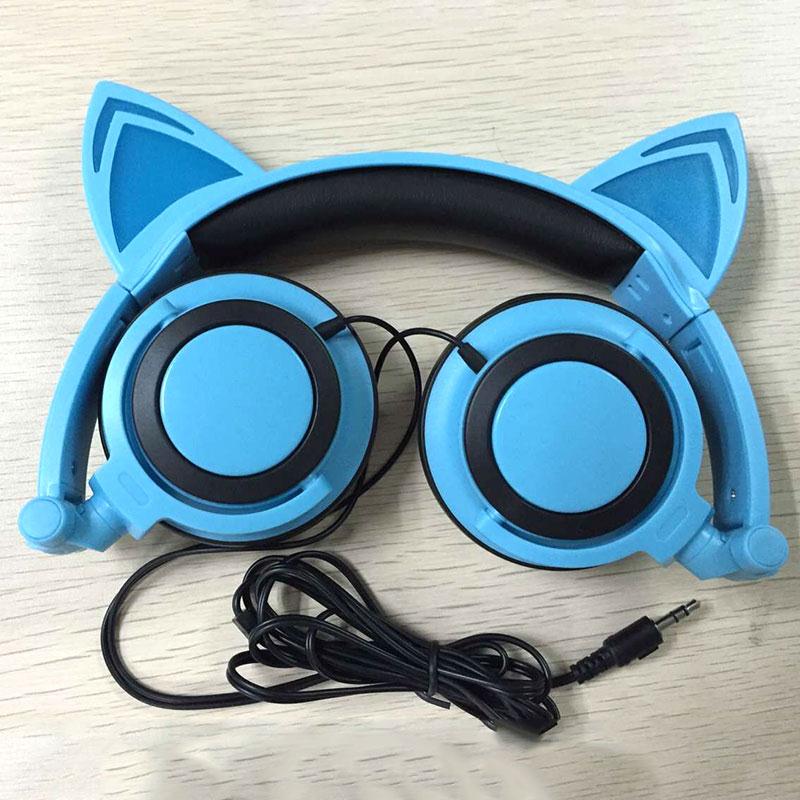 Creative Personality Cat Ears Headset Folding Flashing Headphones For