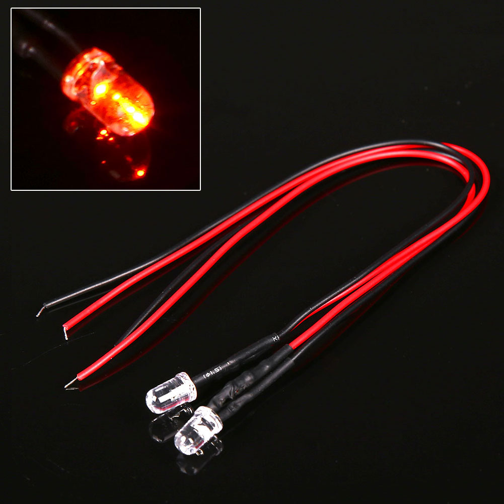 10Pcs LED Light Pre Wired 5mm 12V DC F5 Flat Emitting Diodes Home Car