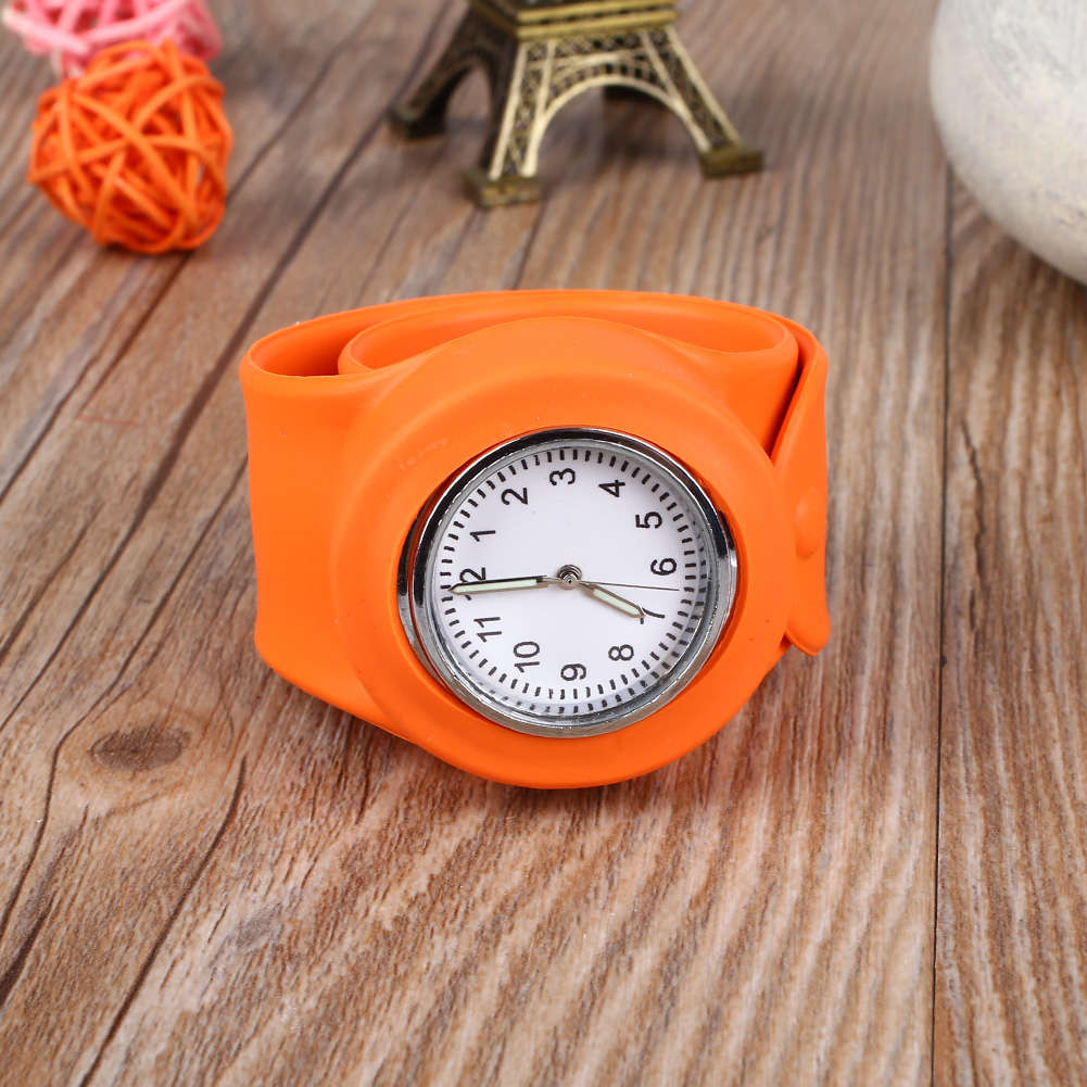 Slap Snap On Silicone Rubber Band Analog Quartz Round Wrist Watch Sport