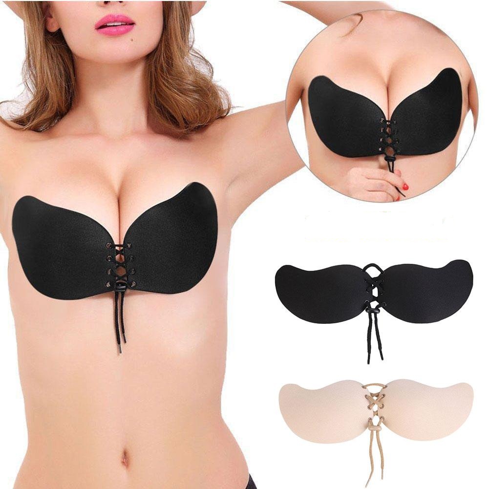 STRAPLESS BACKLESS BRA Push Up Silicone Drawstring Adjustable Breast