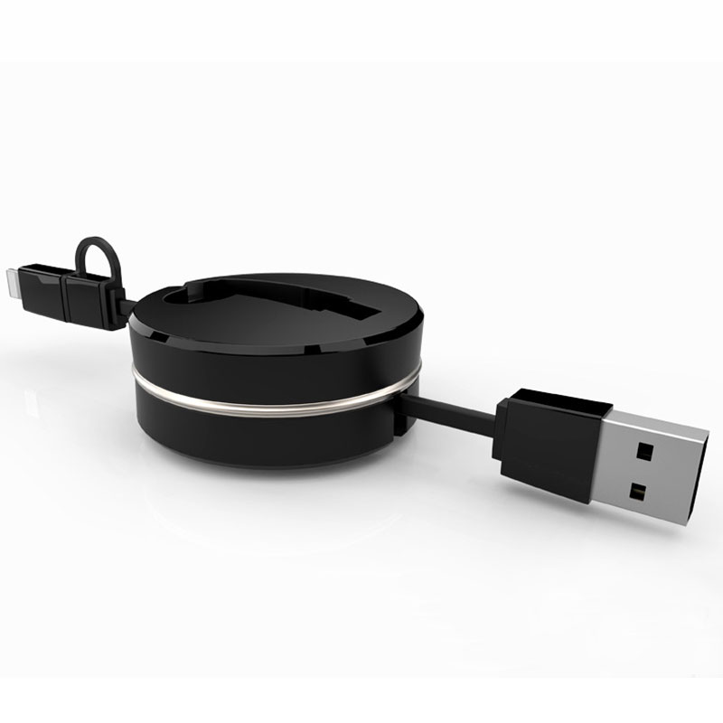 Retractable 2 in 1 Micro USB+Lightning Data Sync Charger iPhone Android