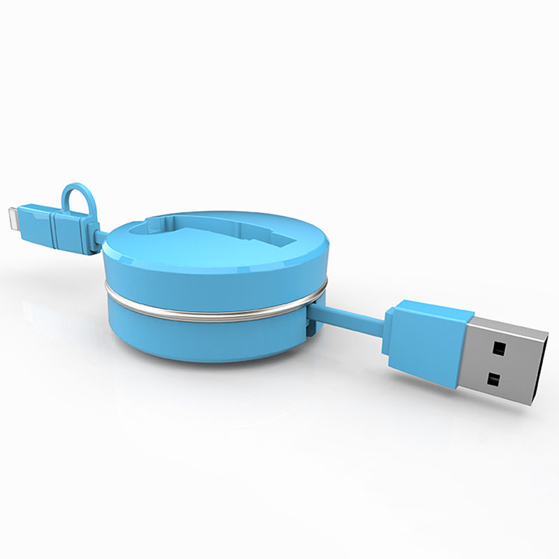 Retractable 2 in 1 Micro USB+Lightning Data Sync Charger iPhone Android