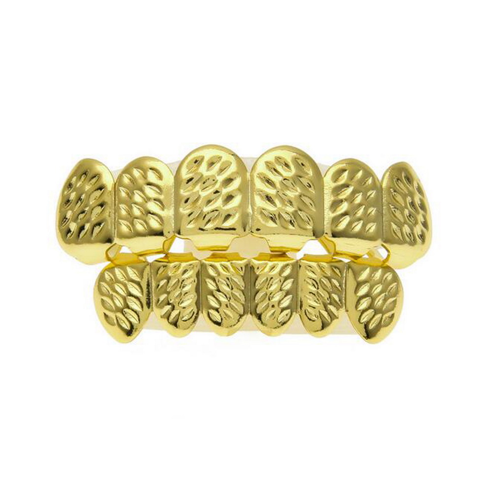 14K Gold Plated Mouth Teeth Joker Grillz Top & Bottom Grill Set High