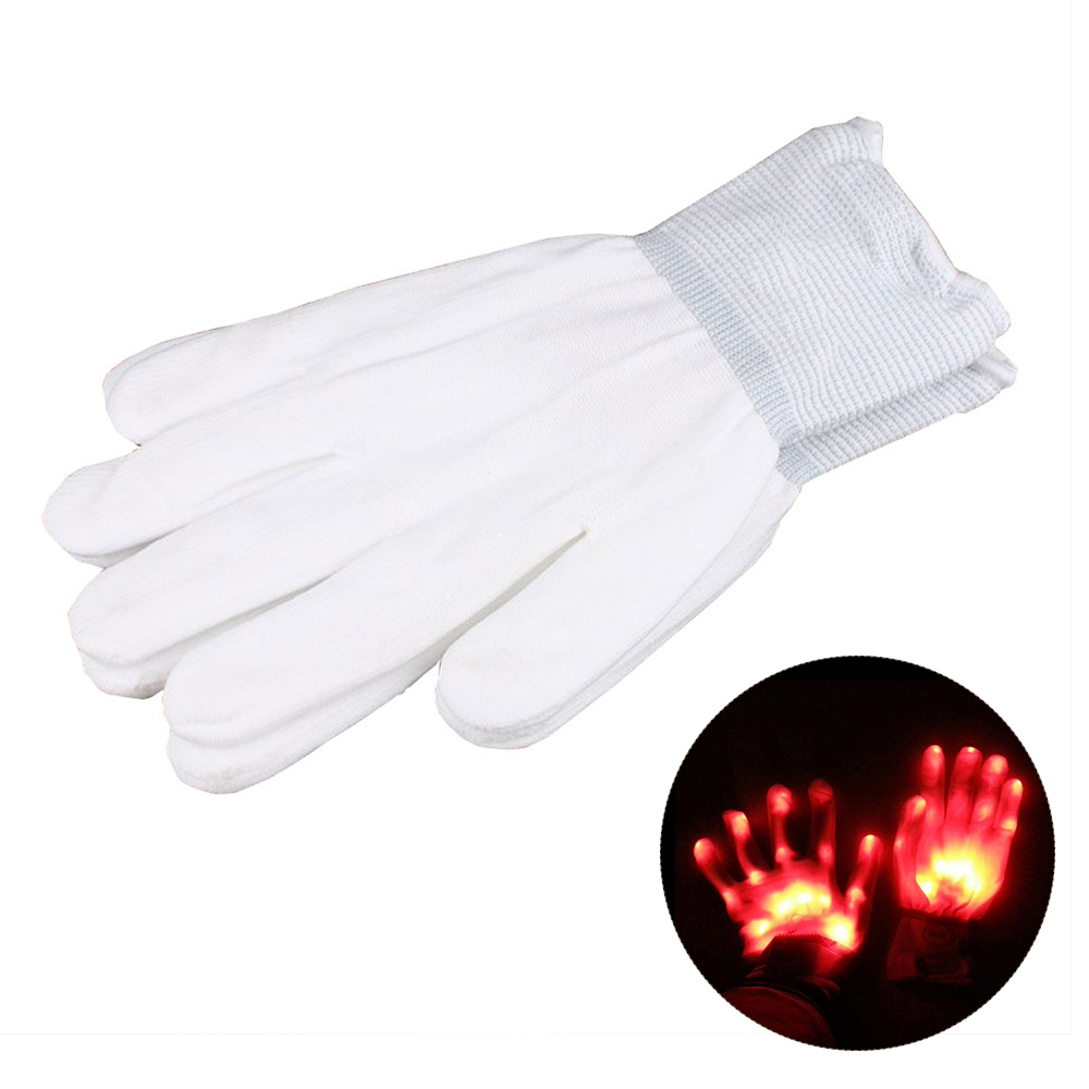 LED Rave Flashing Gloves Glow 7 Mode Light Up Finger Tip Lighting Pair Black NEW