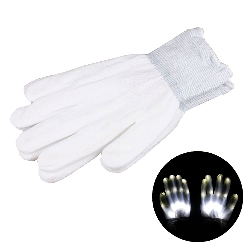 LED Rave Flashing Gloves Glow 7 Mode Light Up Finger Tip Lighting Pair Black NEW