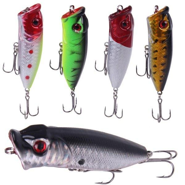 5PCS Lot Topwater Popper Minnow Freshwater Fishing Lures Bass Bait