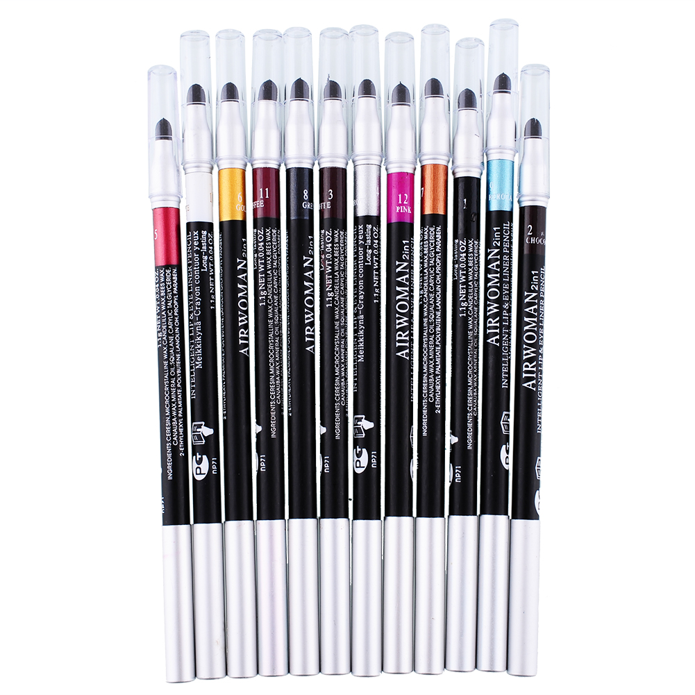 New 12Pcs Colors Eyeliner Eye Lip Liner Eyebrow Pencil Pen Set Tool