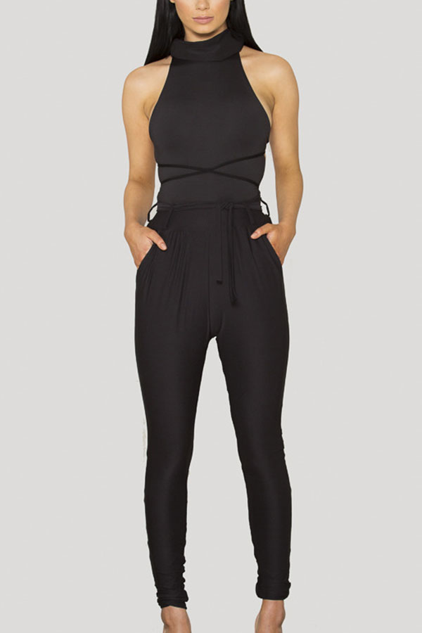 New Women Sleeveless Turtleneck Long Clubwear Pants Jumpsuit Playsuit
