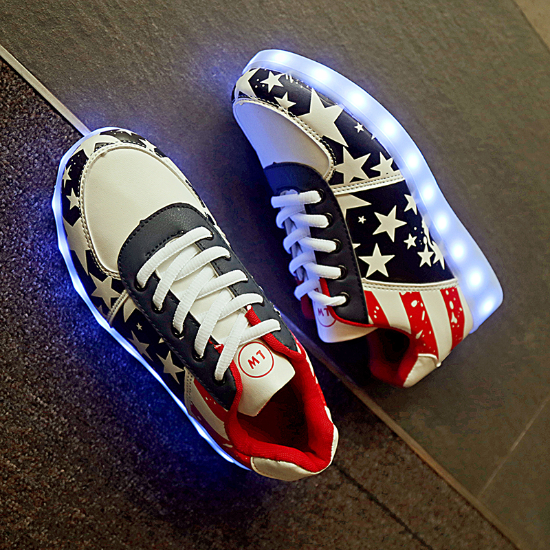 Unisex LEDs Flashlight Lace Up USB Rechargeable Luminous Shoes Sneakers