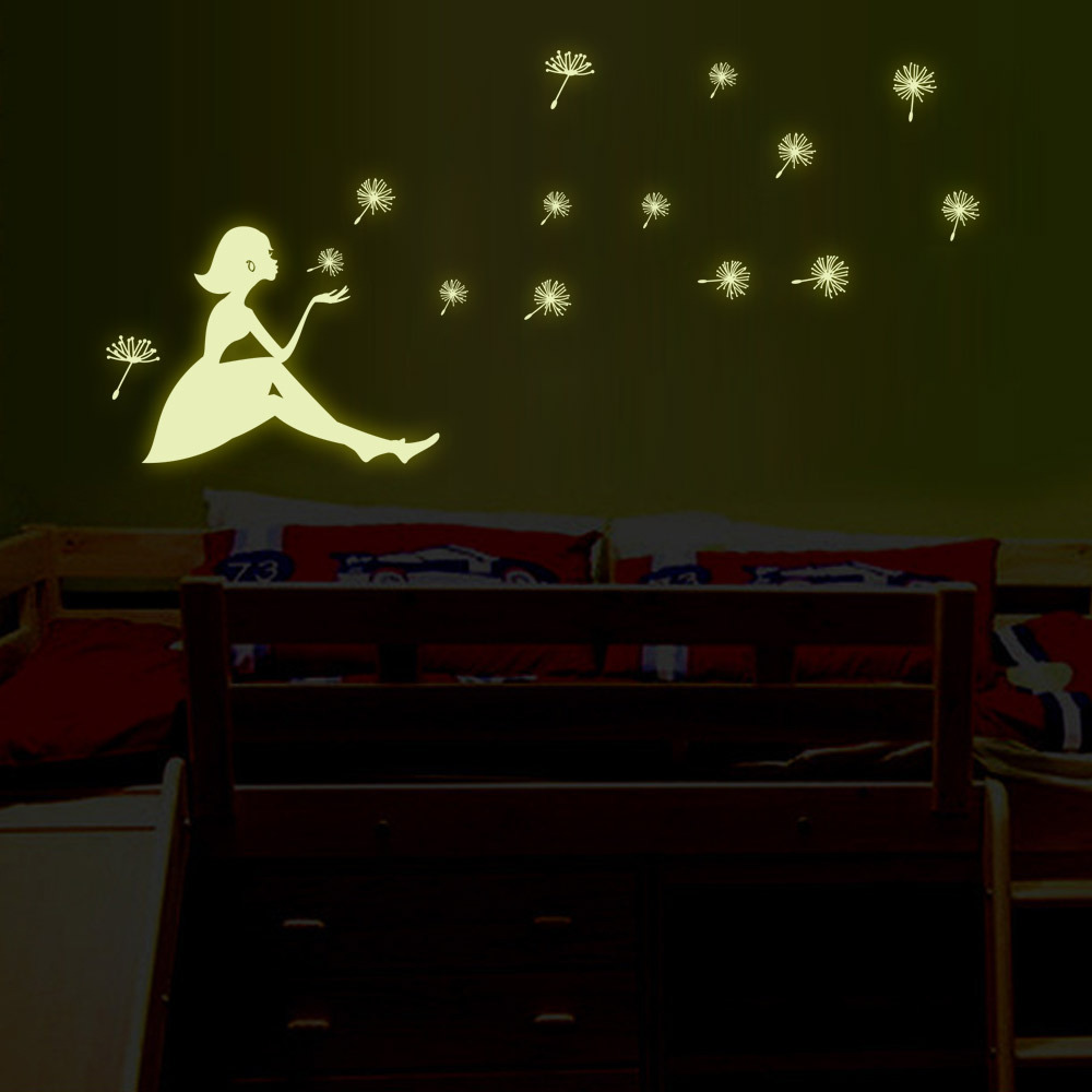 Details About Glow In The Dark Vinyl Wall Stickers Waterproof Dandelion Girl Decor Art Diy