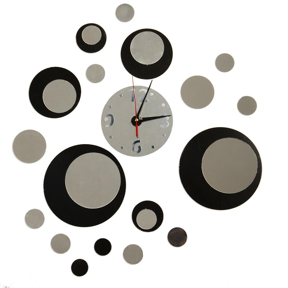 DIY Modern Circles Design Acrylic Mirror black Silver Wall Clock Mural ...