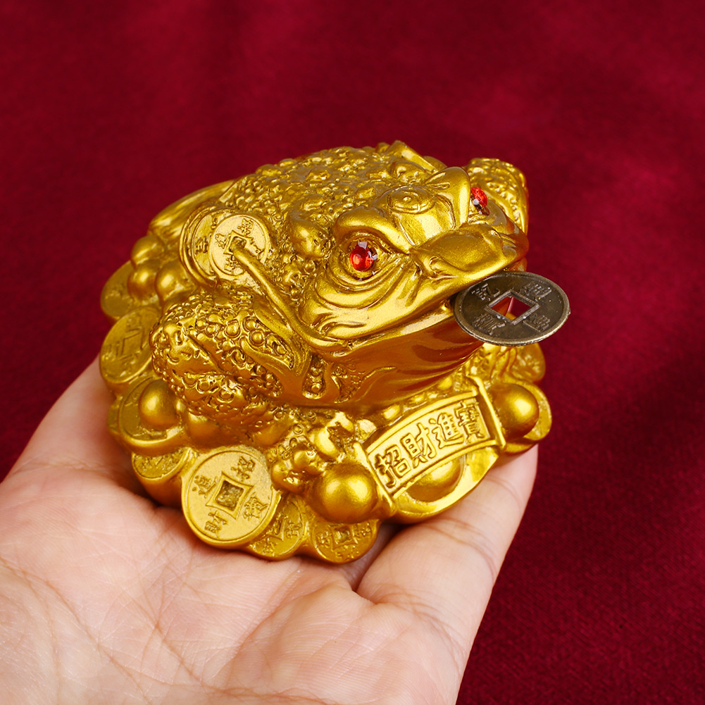 Gold Feng Shui Money LUCKY Fortune Chinese I Ching Frog Toad Coin Home