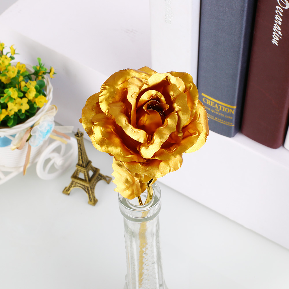 Gold Rose Flower Long Stem Golden Dipped Flower Valentine S Day Home Garden Floral Decor