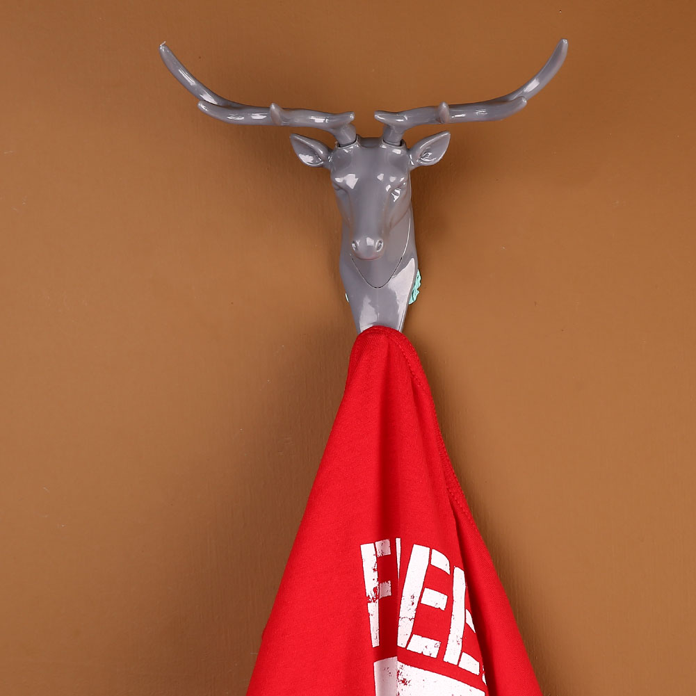 6E14 Deer Stags Head Hook Antlers Hanger Rack Keys Holder Wall Mount Home Living