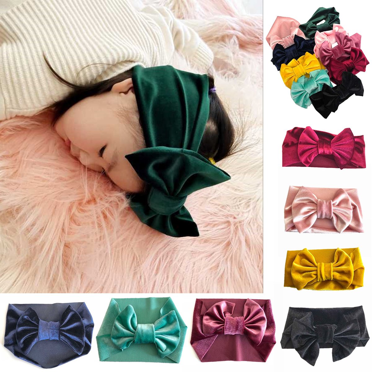 1pcs Soft Baby Girls Kids Toddler Hairband Headband Turban Big Knot Head-Wrap