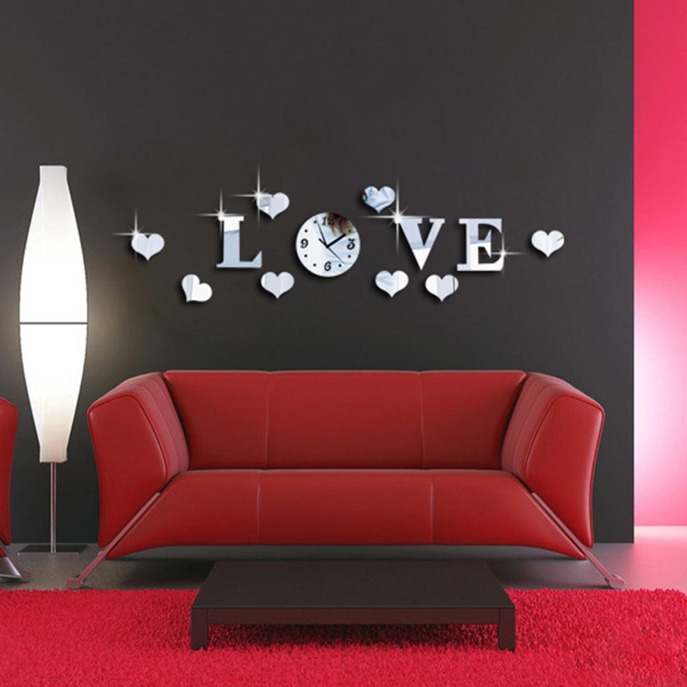Hot 3d Diy Home Modern Mirror Wall Clock Love Sticker Hot 3d Diy Home Modern Mirror Wall Clock
