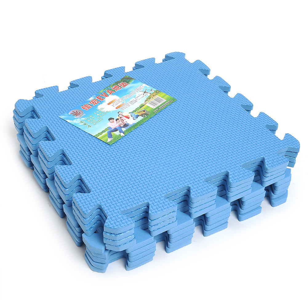 Blue 9pcs Interlocking Puzzle Floor Foam Gym Mats Thick Squares