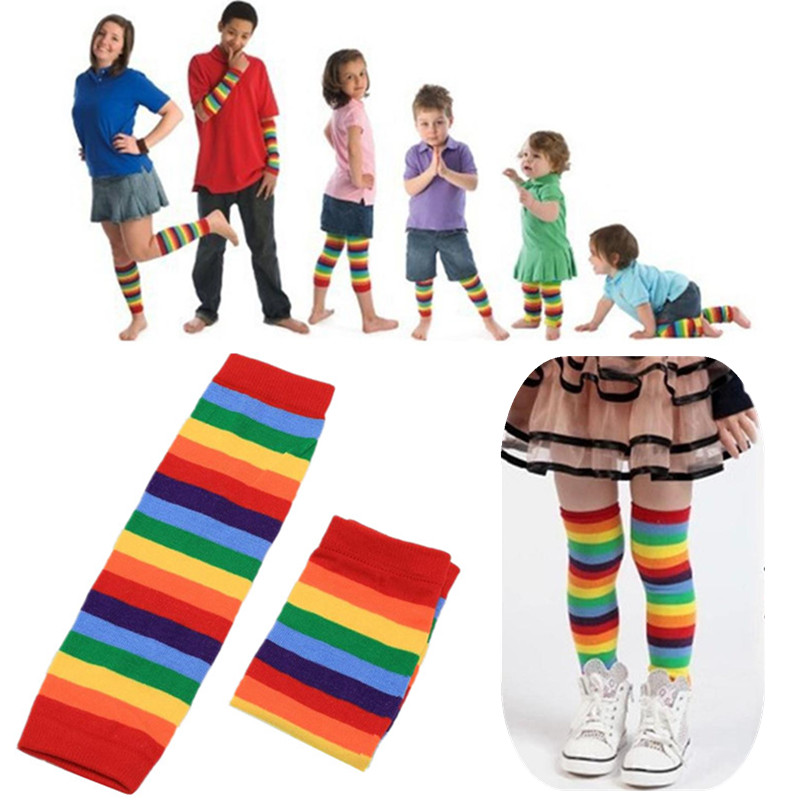 CC55 Beinwärmer Socken Streifen Baby Baby Regenbogen
