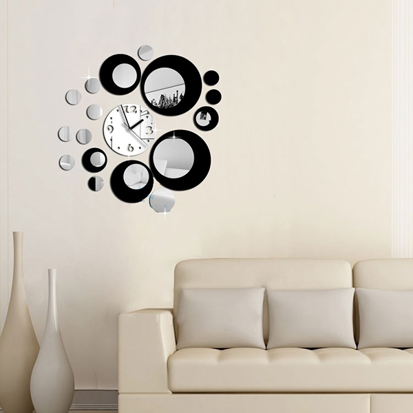 modern circles acrylic mirror wall clock decal sticker movement
